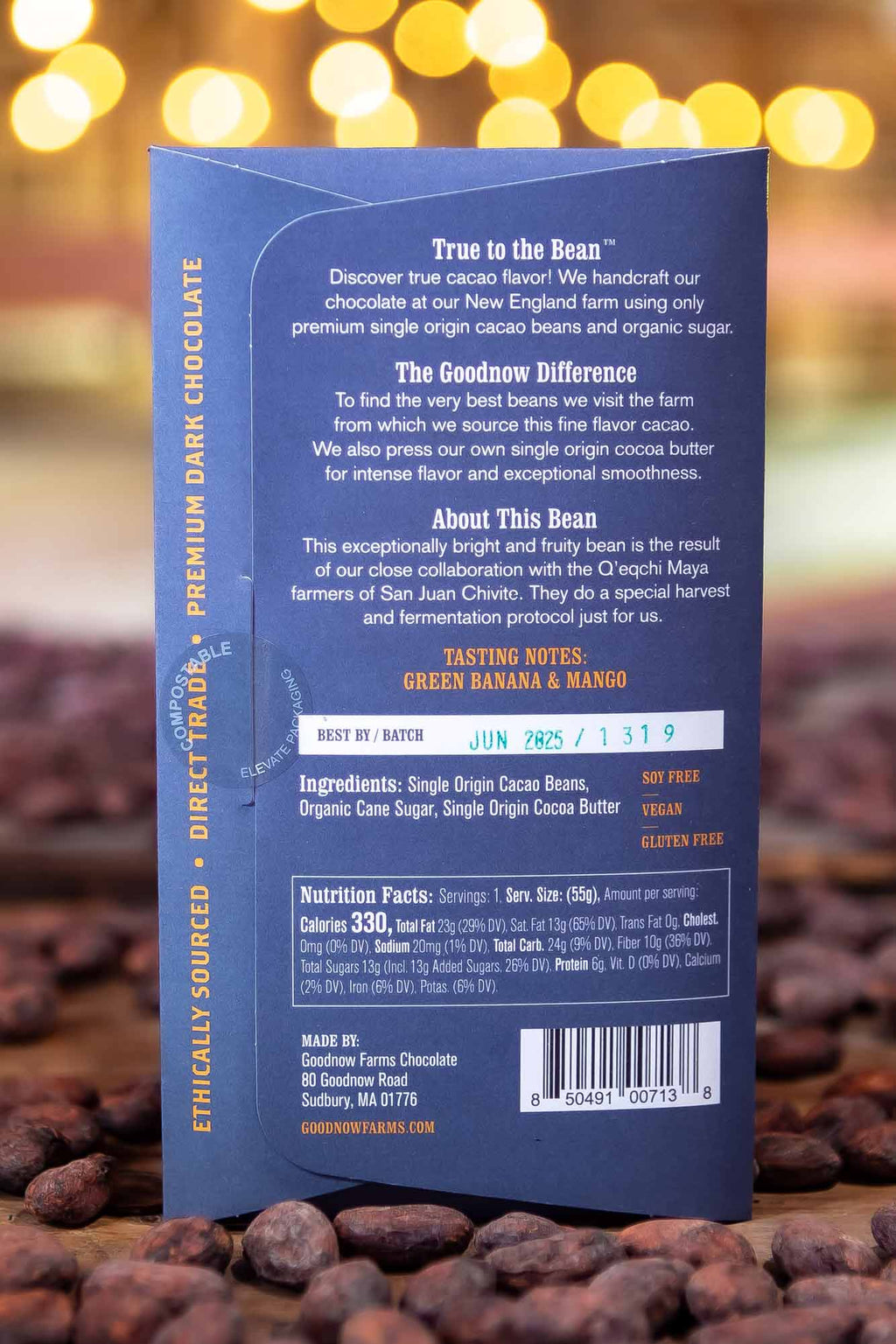 Back panel of the Goodnow Farms Asochivite Bar showing the nutrition label and ingredients