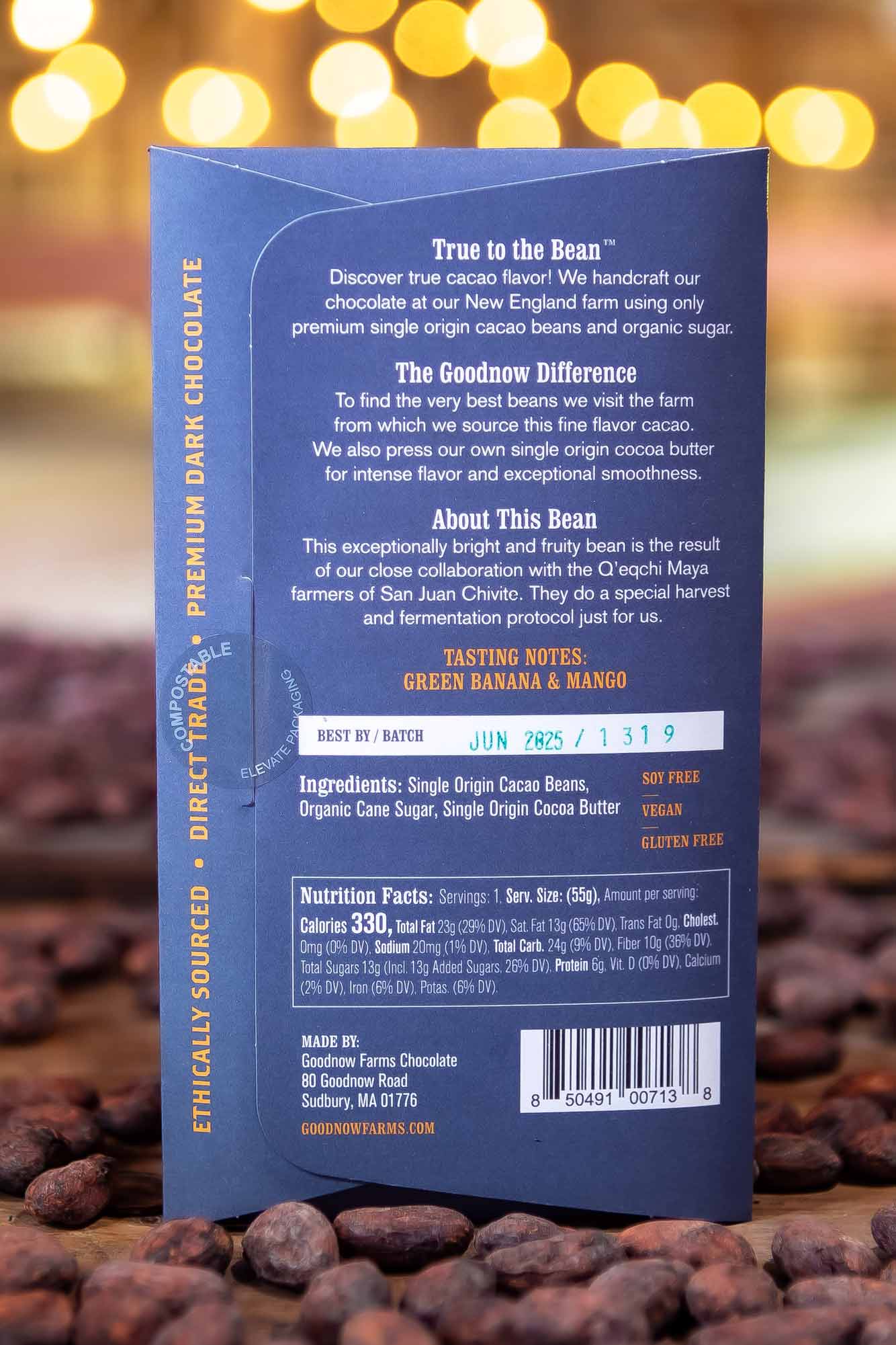 Back panel of the Goodnow Farms Asochivite Bar showing the nutrition label and ingredients