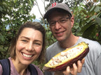 Goodnow Farms Cofounders holding a pod of cacao beans used in the Boyaca Dark Chocolate Bar