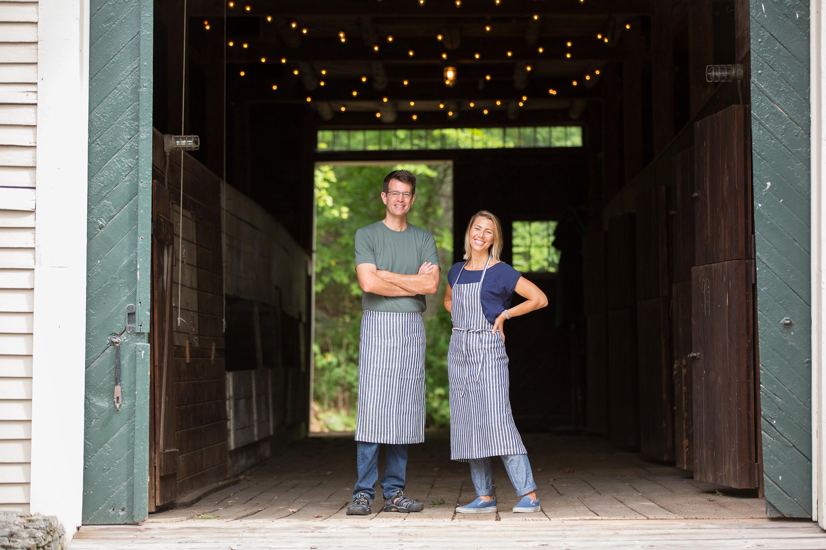 Goodnow Farms Cofounders Tom and Monica at the Goodnow Farms Chocolate Factory in Sudbury, Massachusetts
